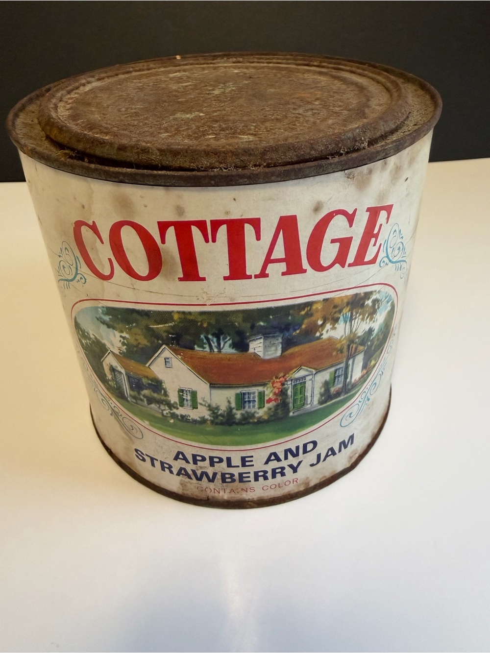 Cottage Apple and Strawberry Jam Vintage Tin - White and Red